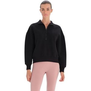 Dagi Oversized sweatshirt met lange mouwen en kraag voor dames, zwart.