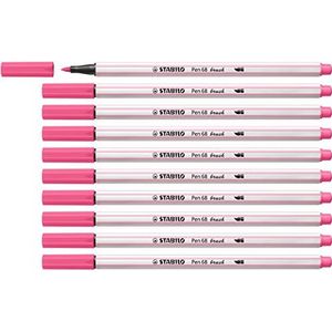 Viltpenseel – Stabilo Pen 68 Brush – 10 viltstiften met penseelpunt – roze