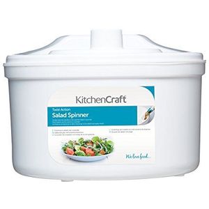 KC BLUE Kitchen Craft slacentrifuge met zwengel, gecertificeerd zonder bisfenol A (BPA), 22,5 cm, wit