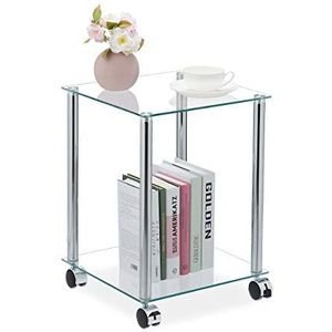 Salontafel - Vierkant - 2 Etages - Glas - Staal - Verrijdbaar