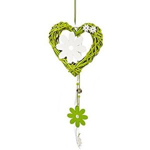 HEITMANN DECO 63757 rotan hart met decoratieve linten en bloemen van hout, groen/wit, 50 x 20 x 4,5 cm