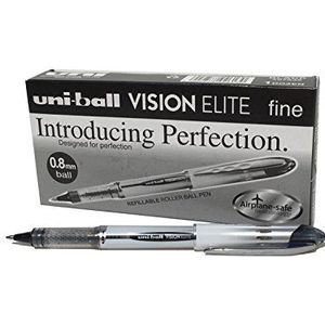 UNI-BALL - Uni Mitsubishi Pencil - 12 pennen Uni-Ball Vision elite UB200 - Airplane Safe - rollerbalpen met vloeibare inkt - punt 0,8 mm - medium schrijven - zwarte pennen