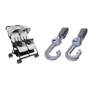 Chicco OHlalà Dubbele wandelwagen, kinderwagen voor tweelingen vanaf de geboorte tot 15 kg, compacte sluiting, incl. regenhoes, uittrekbare kap, rood en universele haak voor kinderwagen, zwart