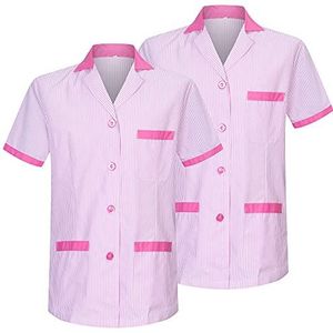 MISEMIYA - Set van 2 damesblouse met korte mouwen in ziekenhuis, reiniging T820, Roze