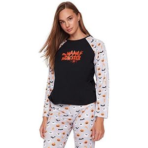 Trendyol Dames gebreide pyjama set met slogan (2 stuks) meerkleurig, XS, Meerkleurig