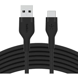 Belkin BoostCharge Flex USB-C naar USB-A-kabel van siliconen, USB-IF-gecertificeerd, USB C-kabel voor iPhone 15, Plus, Pro, Pro Max, Galaxy S24, S23, iPad, MacBook, Note, Google Pixel enz., 3 m, zwart