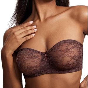 Dobreva Strapless beha met kant, beugels en afneembare bandjes, Hazelnoot