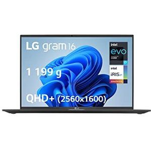 LG gram 16Z90R-G.AD75F - Laptop 16 inch 1199 g, IPS-display QHD+ 16:10, Intel Evo i7-1360P platform, 32 GB RAM, 512 GB SSD NVMe, Intel Iris Xe, Thunderbolt 4, Windows 11, AZERTY-toetsenbord, zwart