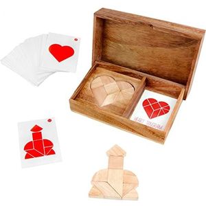 Logica Giochi, art. Dubbele hart Tangram - 42 puzzels en 1 - houten puzzel voor 1 of 2 spelers - wiskundige puzzel - educatief spel