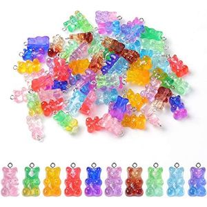 XiYee gummibeertjes, 60 stuks, 10 kleuren, rubberachtige hars-beer-hangers, beer snoephangerset voor doe-het-zelf halsketting, armband, sleutelhanger, kinderen, meisjes, Hars