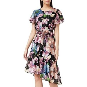 Gina Bacconi Dames chiffon belted dress cocktailjurk dames, Zwart/Roze