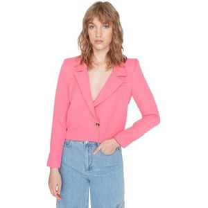 TRENDYOL Vrouwen normale dubbele knoopsluiting reverskraag geweven blazer, fuchsia, 44, Fuchsia