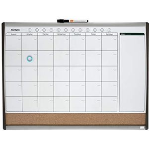 Nobo Kleine Magnetische Whiteboard Planner met prikbord/memobord van Kurk, Wekelijks en Maandelijks, Gewelfd Frame, Aan de Muur te Bevestigen, Voor Thuis en op Kantoor, 585 x 430 Millimeter, 1903813