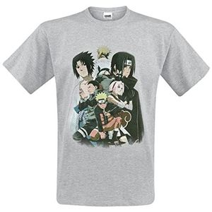 Naruto Shippuden Groep heren T-shirt, korte mouwen, grijs gemêleerd, regular / standaard pasvorm, grijs, L