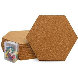 Raylu Paper Lot de 10 panneaux muraux hexagonaux en liège naturel de 6 mm d'épaisseur, avec 47 punaises colorées, 20 cm x 17,5 cm.