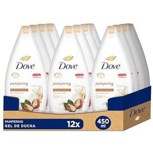 Dove Verzorgende douchegel met sheaboter en vanille met een unieke mix van 3 vochtinbrengende crème fles 450 ml, 12 stuks