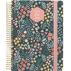 Grafoplás Weekplanner 2025 A6 - Model Design Meadow met spiraalbinding, harde kaft, stof, elastische sluiting, met stickers, FSC-gecertificeerd