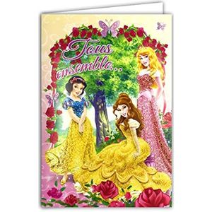 DISNEY PRINCESS Kaart Gelukkige Verjaardag Jurken met Glitter Envelop Roze Sneeuwwitje Aurora De Doornroosje Het Beest Vlinder Bloem Betoverd Bos Illustratie Meisje Kind 131242