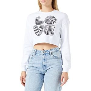 Love Moschino Sweat-shirt à manches longues et col rond pour femme, Blanc optique., 42