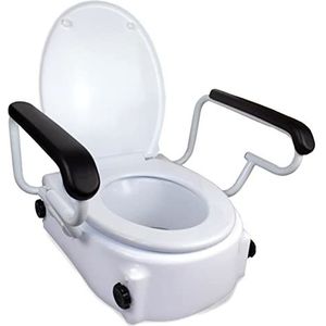 Mobiclinic, Toiletverhoger voor volwassenen, hoogte 17 cm, met deksel en armleuningen, verhoogde toiletzitting, toiletverhoger voor senioren, persoon met beperkte mobiliteit, wit