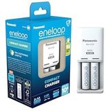 Panasonic eneloop Compact oplader voor 1-2 Ni-MH AA/AAA batterijen, met 2 led-indicatoren en 6 veiligheidsfuncties, inclusief 2 eneloop AA/Mignon-batterijen, verbeterde capaciteit van min. 2000 mAh