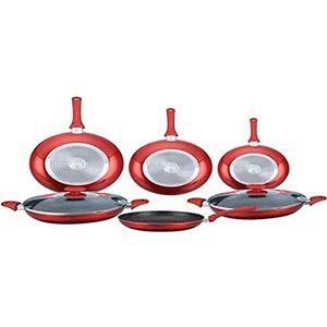 Herzberg HG6010-RED Kookgerei Set - Inductie-pannenset - Kookgerei met steencoating 8 stuks rood voor alle warmtebronnen
