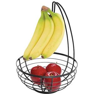 iDesign AUSTIN Fruitmand met bananenstandaard, ronde fruitmand van metaal, mat zwart