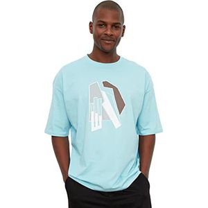Trendyol T-shirt Tissé Col Rond Standard Grande Taille Homme Chemise, bleu, M