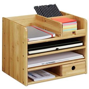 Relaxdays Bureau-organizer, vakken, brievenbus, A4, laden, accessoires, organisatiesysteem, bamboe, eenheidsmaat, natuur