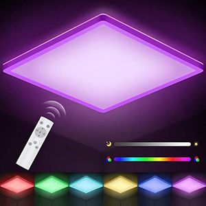 STANBOW LED plafondlamp, dimbaar met afstandsbediening, 18 W, kleurverandering met 6 lichtkleuren, plat, vierkant, waterdicht, IP44, voor badkamer, slaapkamer, woonkamer