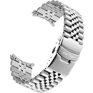 Conische roestvrijstalen horlogeband met gebogen uiteinde voor dames en heren, 20 mm, 22 mm, driedimensionale reservearmband, vouwgesp, zwart en zilver