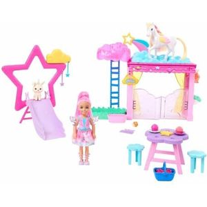 Barbie HNT67 A Touch Of Magic Set met Chelsea-pop en Pegasus-figuur, met stal, konijnenfiguur en accessoires, kinderspeelgoed, vanaf 3 jaar