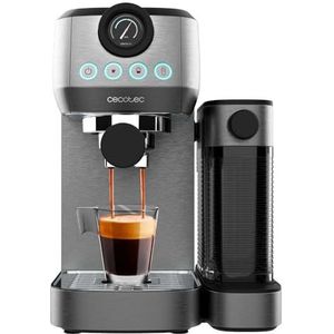 Cecotec Power Espresso 20 Steel Pro Latte halfautomatisch koffiezetapparaat, 1350 W, thermoblock, ForceAroma 20 bar, Full-Milk tank, Instant Capuccino, verwarmde plaat, kopjes, dubbele armen