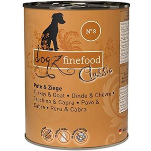 dogz finefood Natvoer nr. 8 kalkoen geit fijn voer nat voer voor honden en puppy's Graanvrij en suikervrij hoog vleesgehalte 6x800g