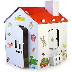 FEBER - Speelhuis voor kinderen van karton, groot formaat, om te schilderen, kleuren en spelen, met grappige stickers, ecohouse, voor kinderen vanaf 3 jaar, beroemd (FEB06000)
