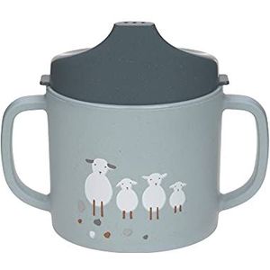 LÄSSIG Sippy Cup Tiny Farmer Sheep/Goose Blue Drinkbeker voor kinderen met handvat en afneembaar deksel, 150 ml