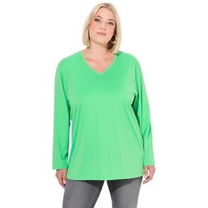 Ulla Popken Dames T-shirt grote maten grote maten V-hals casual lange mouwen mintgroen 58-60, Mint groen