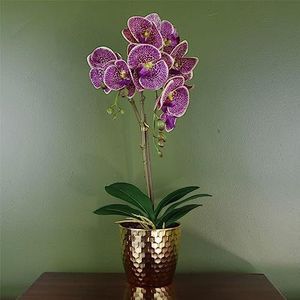 Kunstmatige phalaenopsis-orchidee - paarse luipaard - gouden pot - 50 cm