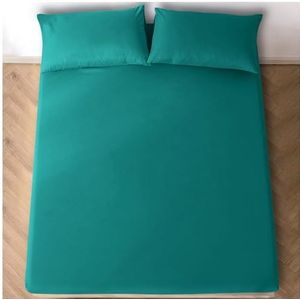 Hoeslaken voor tweepersoonsbed met een diepte van 25 cm, superzacht, comfortabel en onderhoudsvriendelijk, van polykatoen, krimp- en kleurecht, donkerblauwgroen