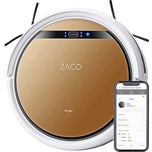 ZACO V5x robotstofzuiger met dweilfunctie, met Wi-Fi, app en Alexa bediening, automatische stofzuigrobot, 2-in-1 nat dweilen tot 180 m² of stofzuigen, voor dierenharen, met oplaadstation, Bronze Brown