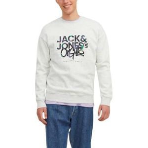 JACK & JONES Jorsilverlake sweatshirt met ronde hals voor heren, wit gemengd. Print: bedrukt