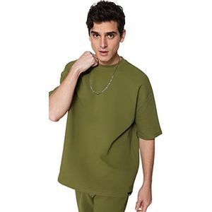 Trendyol T-shirt en tricot à col rond surdimensionné pour homme, kaki, M