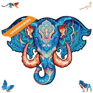 UNIDRAGON Originele houten puzzel – Eeuwige olifant, 299 stukjes, groot formaat 41 x 32 cm, mooie geschenkverpakking, unieke vorm, beste cadeau voor volwassenen en kinderen