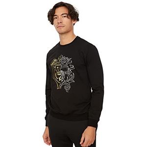 Trendyol Heren sweatshirt met ronde hals, gestreept, zwart, XL, zwart.
