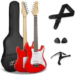 3rd Avenue Xf Pack Elektrische gitaar voor kinderen, maat junior, 3/4, voor beginners, met hoes, riem, plectrums en capodaster, rood