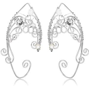 JeweBella Elfen-oorbellen voor dames, zilver, elfen-oren manchetten, oorclips, zonder gaatjes, voor Halloween, cosplay of bruiloft