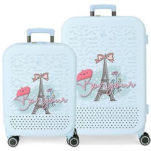 Enso Bonjour Kofferset, roze, 55/70 cm, harde schaal, ABS, TSA-sluiting, geïntegreerd, 116 l, 7,54 kg, 4 dubbele wielen, handbagage, roze, maletas, kofferset, Roze, kofferset