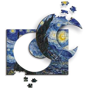 Trefl – Puzzle en Bois : La Nuit étoilée, Vincent van Gogh - 200 éléments,Puzzle artistique Wooden Puzzle, Peintures Célèbres,Divertissement Créatif pour Adultes et Enfants à partir de 9 ans