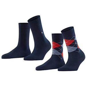 Burlington Everyday Mix 2 stuks ademende katoenen versterkte sokken zacht effen argyle fantasiepatroon voor dagelijks gebruik en werk, multipack 2 paar, Blauw (Navy 6120)