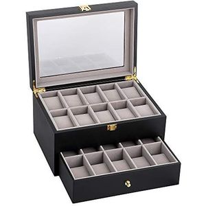 Uten Display-doos van hout met afneembaar kussen voor 20 horloges, zwart